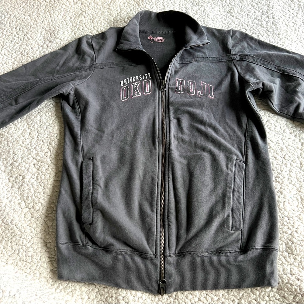 University OKOBOJI grey two-way zip-up French Terry sweatshirt light jacket sz L